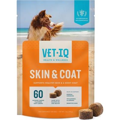 VetIQ, Skin & Coat, Omegas 3 + 6 + 9, sabor Ahumado de Nogal, 60 / 90 masticables.