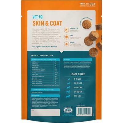 VetIQ, Skin & Coat, Omegas 3 + 6 + 9, sabor Ahumado de Nogal, 60 / 90 masticables.