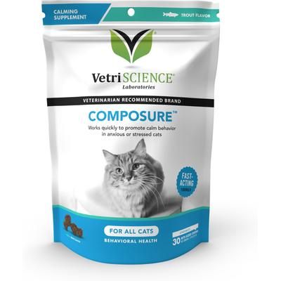 Composure - Masticables blandos con sabor a trucha, suplemento calmante para gatos, 30 unidades