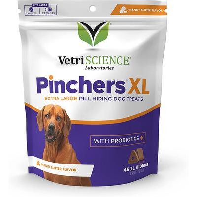 Golosinas para perros Pinchers con sabor a mantequilla de cacahuete, probióticas y ocultadoras de pastillas, sabor a mantequilla de cacahuete, extra grandes, 45 unidades