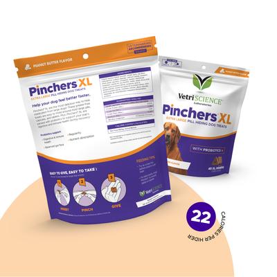Golosinas para perros Pinchers con sabor a mantequilla de cacahuete, probióticas y ocultadoras de pastillas, sabor a mantequilla de cacahuete, extra grandes, 45 unidades
