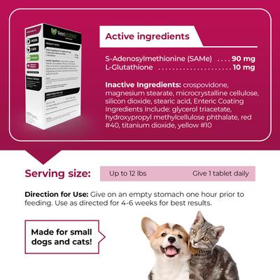 VETRI SAMe 90 comprimidos Suplemento hepático para gatos y perros, 30 comprimidos