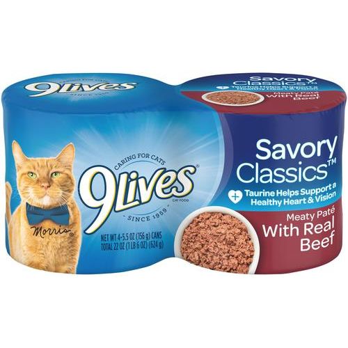 9Lives, Paté para gatos, varios sabores, 156 g × 4 / 24 latas; 369 g × 12 latas.
