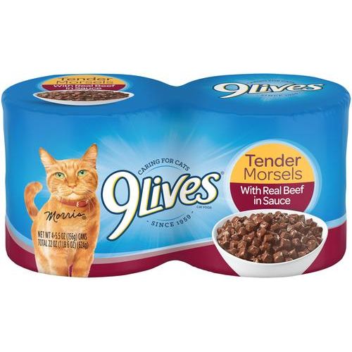 9Lives, Bites con res en salsa, 156 g × 4 latas.
