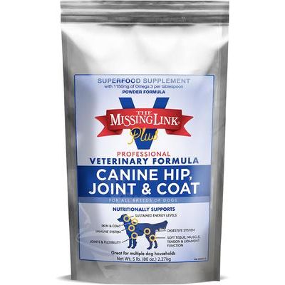 The Missing Link, Professional Veterinary Formula Hip, Joint & Coat, glucosamina + ácidos grasos omega + fibra, 454 g / 2.27 kg.