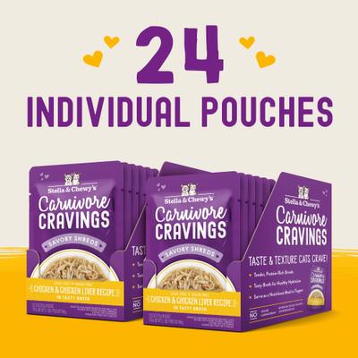 Alimento Húmedo Carnivore Cravings Savory Shreds para Gato sabor Pollo e Hígado de Pollo 24 pack