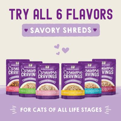 Alimento Húmedo Carnivore Cravings Savory Shreds para Gato sabor Pollo e Hígado de Pollo 24 pack