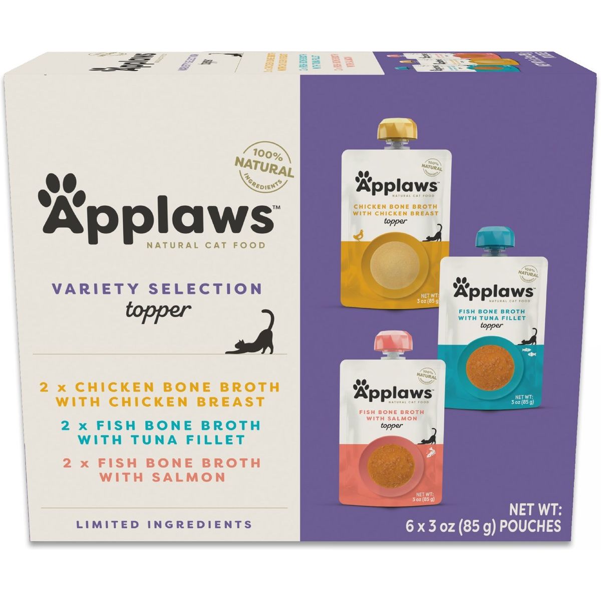 Bone Broth Topper, Variety Pack Bone Broth Selection. 85 g, caja de 6. - Applaws