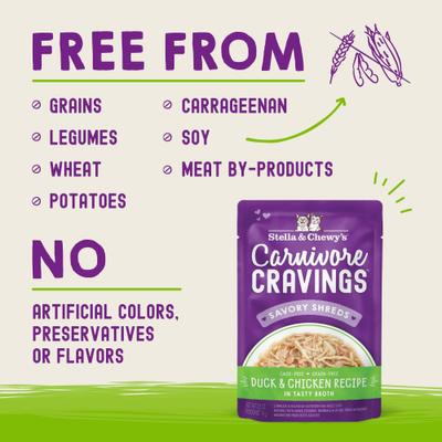 Alimento Húmedo Carnivore Cravings Savory Shreds para Gato sabor Pato y Pollo 24 pack