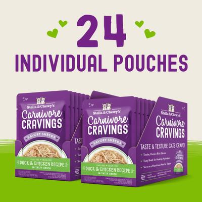 Alimento Húmedo Carnivore Cravings Savory Shreds para Gato sabor Pato y Pollo 24 pack