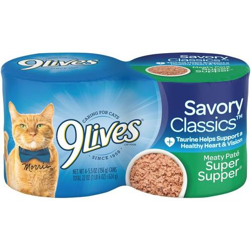 9Lives, Paté Super Supper, pescado + pollo, 156 g × 24 latas; 369 g × 12 latas.