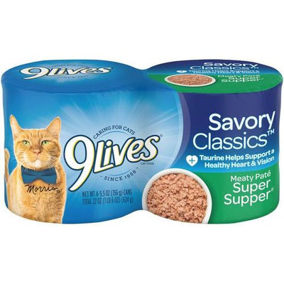 9Lives, Paté Super Supper, pescado + pollo, 156 g × 24 latas; 369 g × 12 latas.