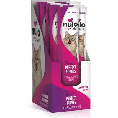 Nulo, FreeStyle Perfect Purées Beef & Sardine, premio cremoso con prebióticos para gatos, Res + Sardina, 14 g × 48 tubos