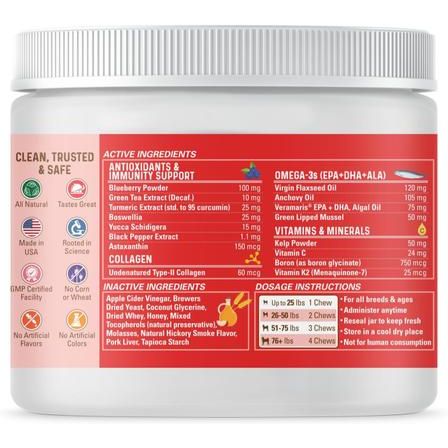 Bernie's, Marvelous Mobility, colágeno tipo II + omega-3 + cúrcuma + mejillón de labios verdes, sabor Cerdo, 90 masticables.