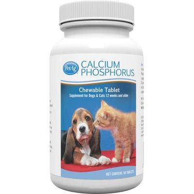 PetAg, Calcium Phosphorus Tablets, Calcium + Phosphorus, para Perros y Gatos, 50 tabletas masticables.