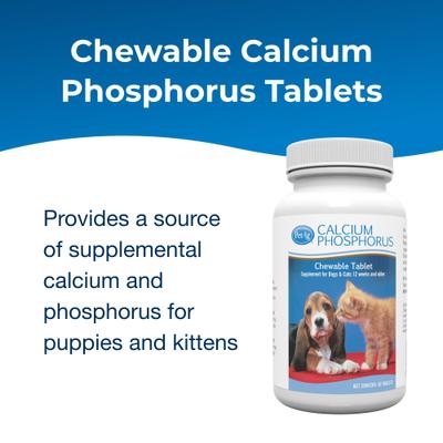 PetAg, Calcium Phosphorus Tablets, Calcium + Phosphorus, para Perros y Gatos, 50 tabletas masticables.
