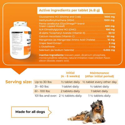 Tabletas masticables GlycoFlex Etapa III con sabor a pollo, suplemento para las articulaciones de perros, 120 comprimidos