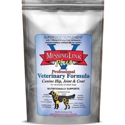 The Missing Link, Professional Veterinary Formula Hip, Joint & Coat, glucosamina + ácidos grasos omega + fibra, 454 g / 2.27 kg.