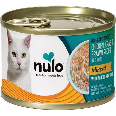 Nulo, Minced Chicken, Crab & Prawn, Pollo + Cangrejo + Camarón Entero Picados en Caldo, Gatos y Gatitos, 79 g × 12 / 170 g × 8 latas