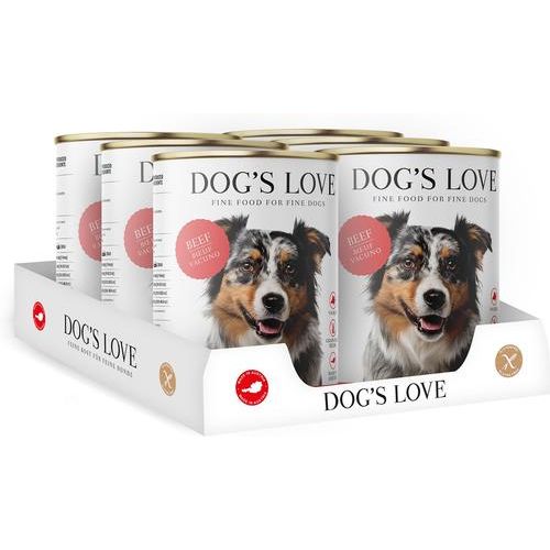 Dog's Love, Classic Adult, Res con manzana, espinaca y calabacín, 400 g × 6 latas.