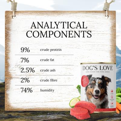 Dog's Love, Classic Adult, Res con manzana, espinaca y calabacín, 400 g × 6 latas.