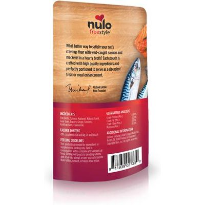 Nulo, FreeStyle Chunky Broth Salmon & Mackerel, Salmón + Caballa en Caldo para Hidratación y Topper, Gatos, 80 g × 24 bolsas