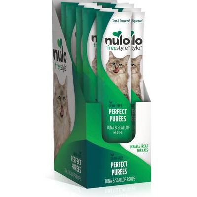 Nulo, FreeStyle Perfect Purées Tuna & Scallop, premio cremoso con prebióticos para gatos, Atún + Vieira, 14 g × 48 tubos