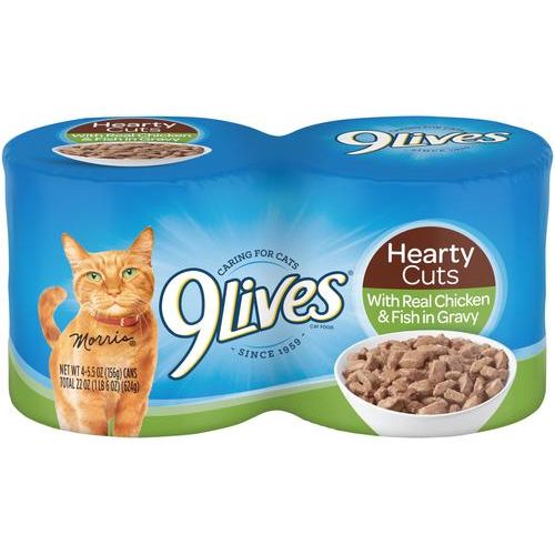 9Lives, Bites con pollo + pescado en salsa, 156 g × 4 / 24 latas.