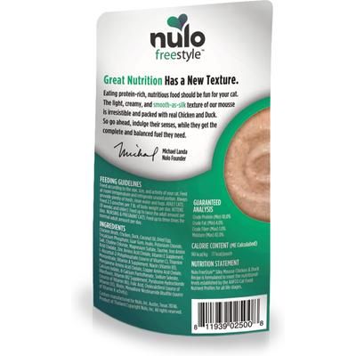 Nulo, FreeStyle Silky Mousse Chicken & Duck, mousse húmedo sin granos para gatos, Pollo + Pato, 79 g × 24 bolsas