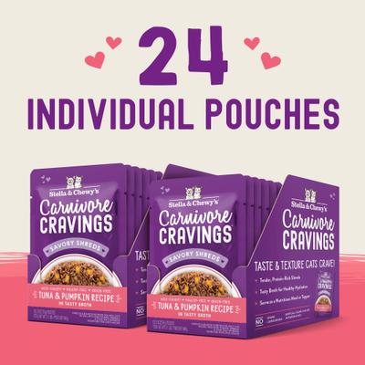 Alimento Húmedo Carnivore Cravings Savory Shreds para Gato sabor Atún y Calabaza 24 pack