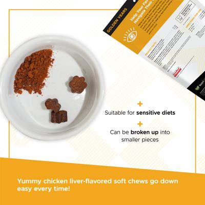 Suplemento masticable transparente y brillante con sabor a pollo Golden Years para perros, 60 unidades