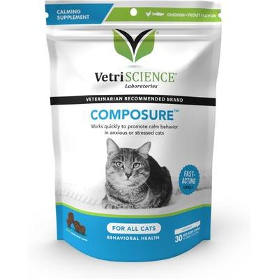 Composure - Suplemento calmante masticable suave con sabor a trucha y pollo para gatos (30 unidades)