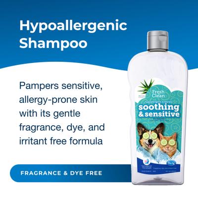 PetAg, Fresh 'n Clean Soothing & Sensitive Shampoo, Hypoallergenic + Tearless, para Perros y Gatos, 532 ml.