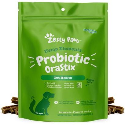 OraStix Hemp Elements con Probióticos para Salud Dental de Perros sabor Menta 12 oz