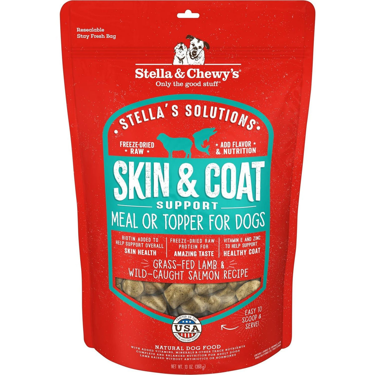 Solutions Skin Coat Boost Freeze-Dried Raw Grass-Fed Lamb Wild-Caught Salmon Dinner Morsels Dog Food. 370 g.