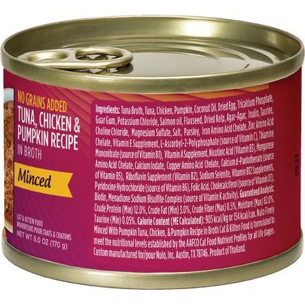 Nulo, Minced Tuna, Chicken & Pumpkin, Atún + Pollo + Calabaza Picados en Caldo, Gatos y Gatitos, 79 g × 12 / 170 g × 8 latas
