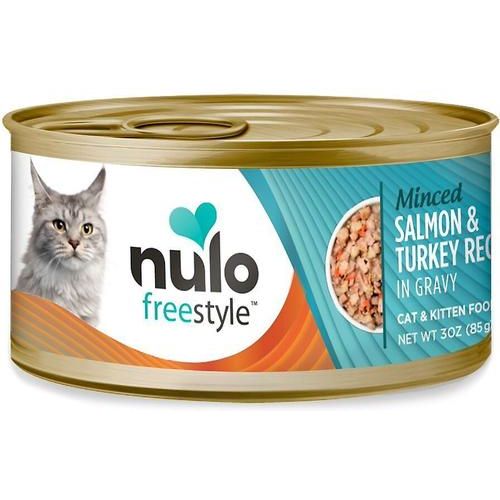 Nulo, FreeStyle Minced Salmon & Turkey, Salmón + Pavo Picados en Salsa, Sin Granos, Gatos y Gatitos, 85 g × 24 latas