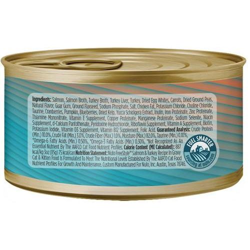 Nulo, FreeStyle Minced Salmon & Turkey, Salmón + Pavo Picados en Salsa, Sin Granos, Gatos y Gatitos, 85 g × 24 latas