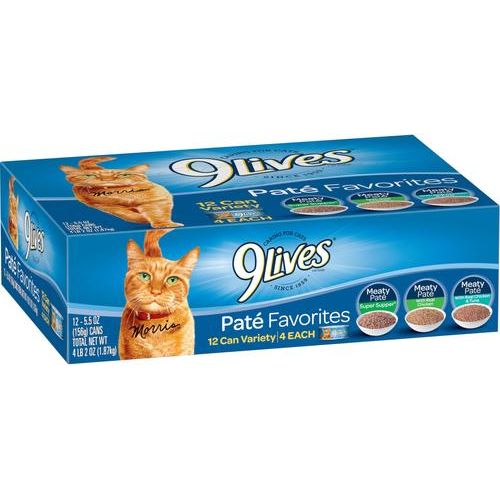 9Lives, Paté para gatos, varios sabores, 156 g × 4 / 24 latas; 369 g × 12 latas.