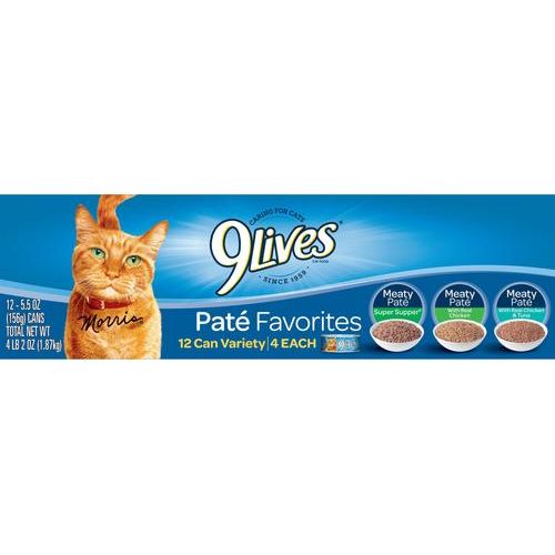 9Lives, Paté para gatos, varios sabores, 156 g × 4 / 24 latas; 369 g × 12 latas.