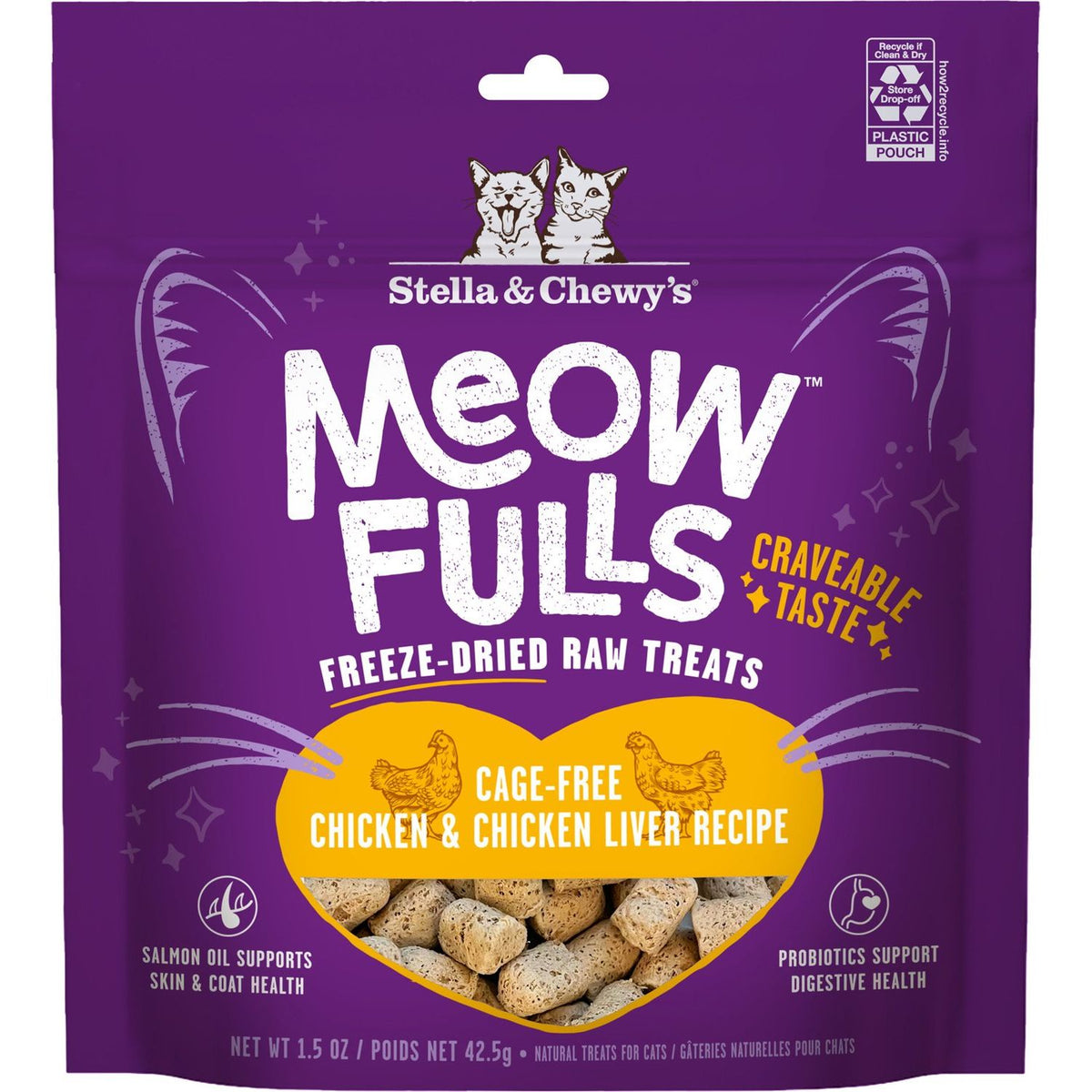Meowfulls Chicken Chicken Liver Recipe Grain-Free Freeze-Dried Cat Treats. 43 g.