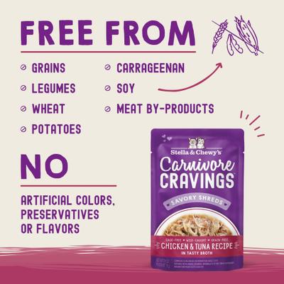 Alimento Húmedo Carnivore Cravings Savory Shreds para Gato 24 pack Chicken & Tuna
