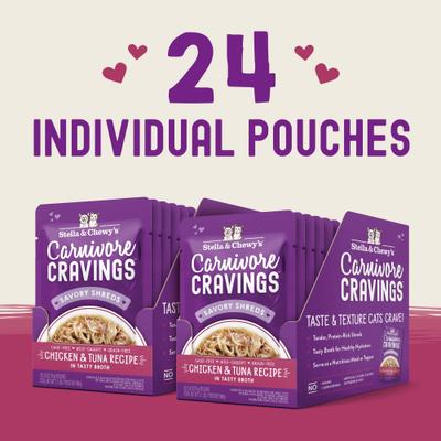 Alimento Húmedo Carnivore Cravings Savory Shreds para Gato 24 pack Tuna & Mackerel