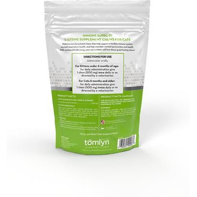 Tomlyn, L-Lysine Immune Support Chews, L-Lysine HCl 500 mg, sabor Pescado, 30 masticables.