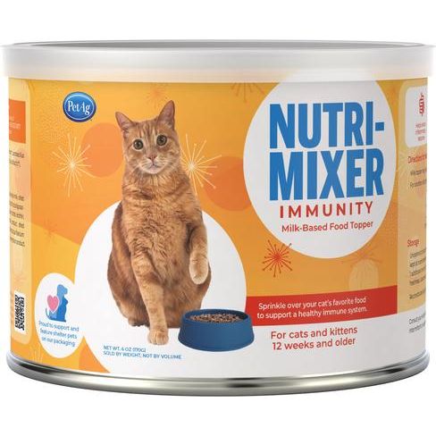 PetAg, Nutri-Mixer Immunity Food Topper, Colostrum + 7 Probiotics + FOS + Vitamin C, para Gatos, 170 g.