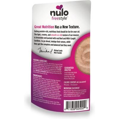 Nulo, FreeStyle Silky Mousse Beef & Sardine, mousse húmedo sin granos para gatos, Res + Sardina, 79 g × 24 bolsas