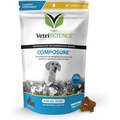Composure Calm & Confident - Masticables con sabor a pollo clínicamente probados, suplemento calmante y para la ansiedad para perros, 15 unidades