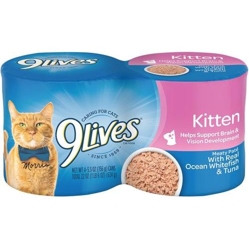 9Lives, Kitten Paté, pescado de mar + atún, 156 g × 4 / 24 latas.