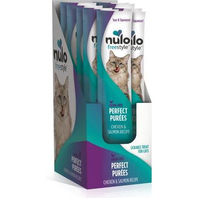 Nulo, FreeStyle Perfect Purées Chicken & Salmon, premio cremoso con prebióticos para gatos, Pollo + Salmón, 14 g × 48 tubos