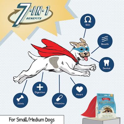 The Missing Link, Smartmouth 7-in-1 Dental Chews for Dogs, vitamina C Stay-C + ácidos grasos omega, varios tamaños, 28 masticables.